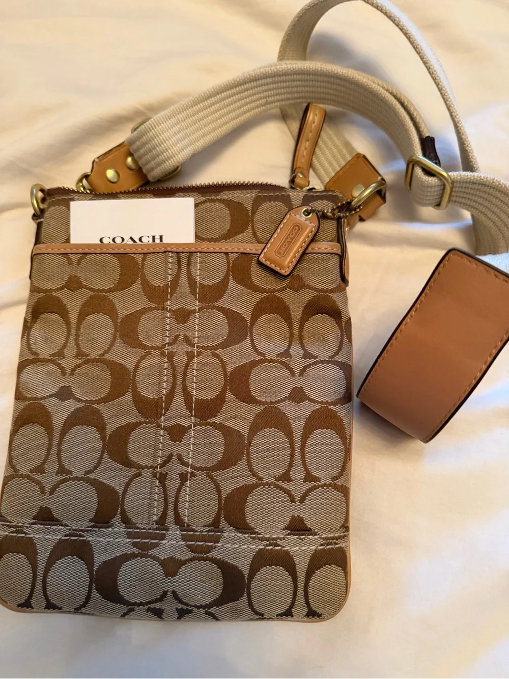 Coach crossbody bag, small, brown and tan